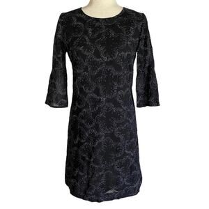 FRENCH CONNECTION Black Sequin Sparkle Bell Cuff Shift Dress Size 6 Mini